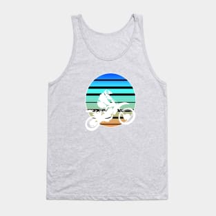 Motor X White Silhouette Dirt Bike Retro Sunset Tank Top